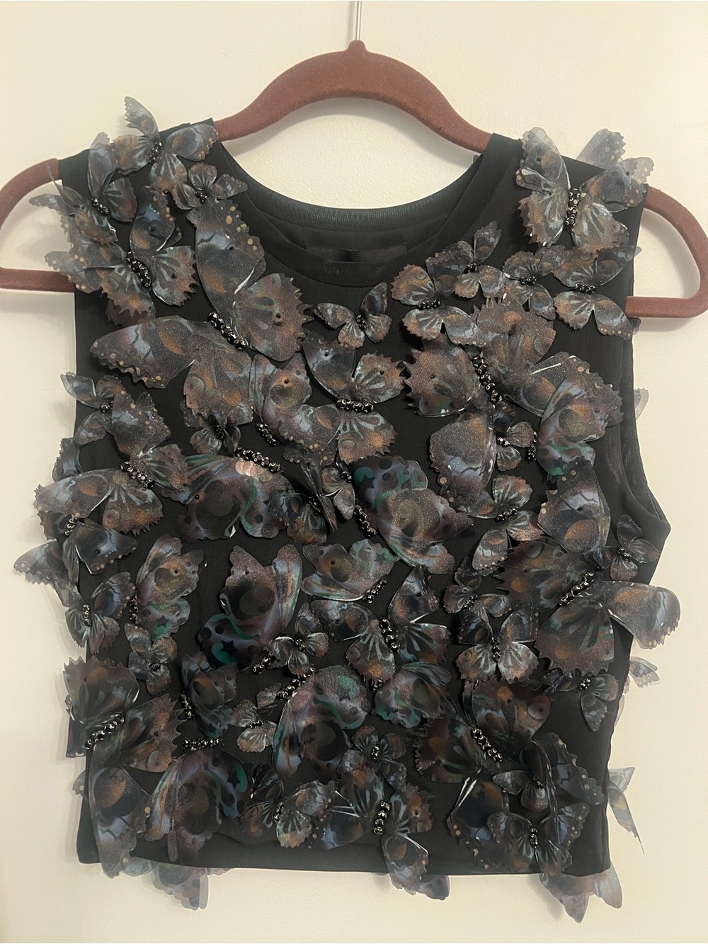 Cynthia Rowley sleeveless butterfly appliqué mesh top; NWT